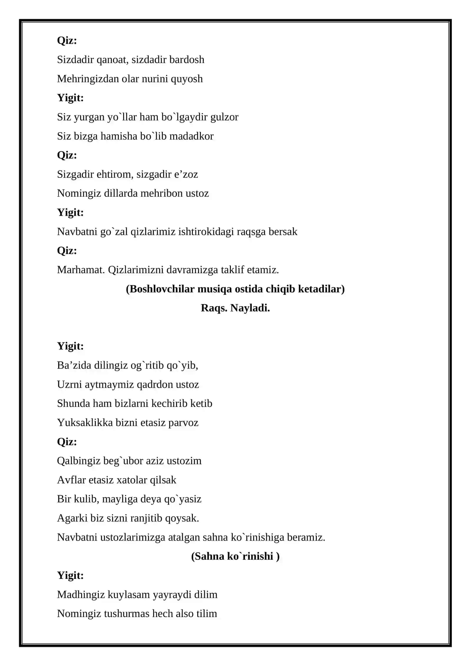 1 oktabr ustoz va murabbiylar kuniga bag`ishlangan bayram tadbirining ssenariysi 3