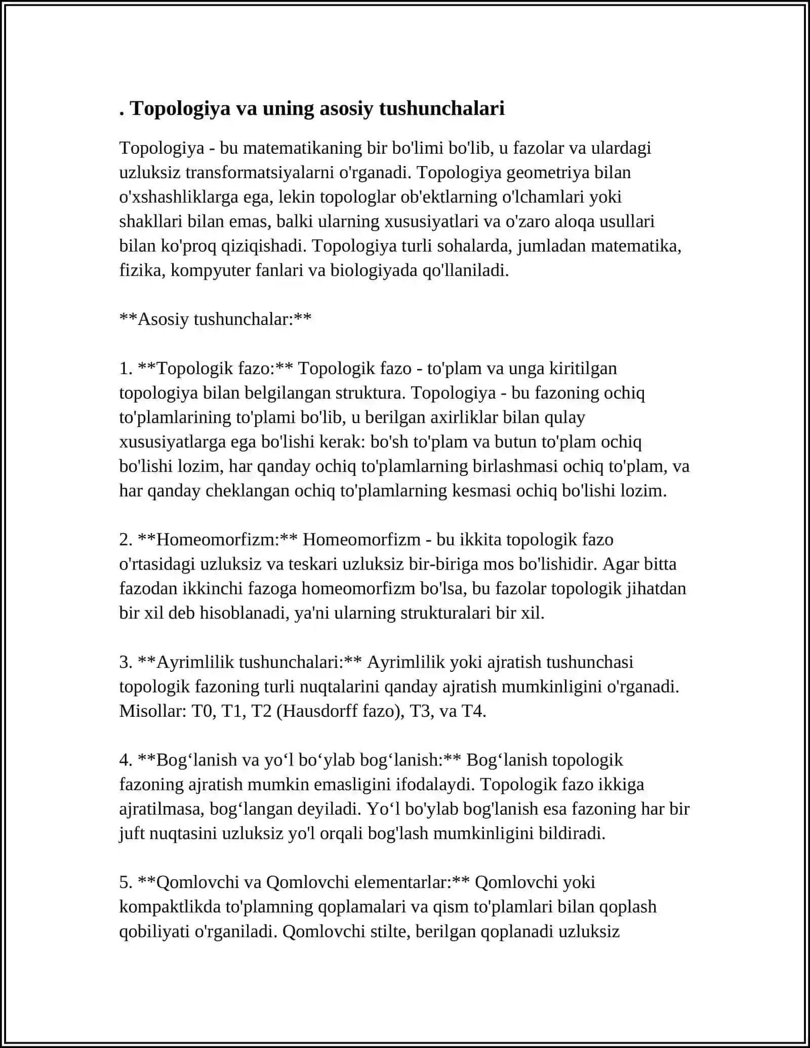 TOPOLOGIYADA ICHKI,TASHQI VA CHEGARAVIY NUQTALAR. XOSSALAR.MISOLLAR 3