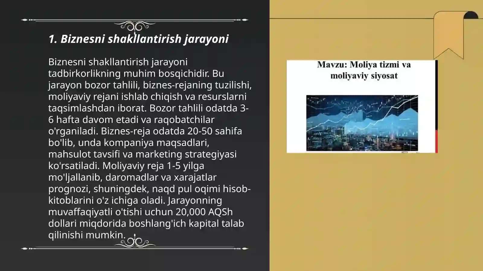 Biznesni shakllantirishning asosiy bosqichlari.Biznes rejani ishlab chiqish. Biznes davlat tomonidan moliyaviy qo‘llab quvvatlanishi 3