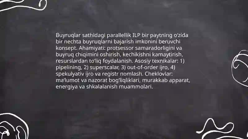 Buyruqlar sathidagi parallellik va protsessorlar sathidagi parallellik 3
