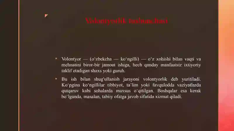 VOLONTYORLIK VA VOLONTYOR GURUHLAR BILAN TASHKIL ETILADIGAN FAOLIYAT 3