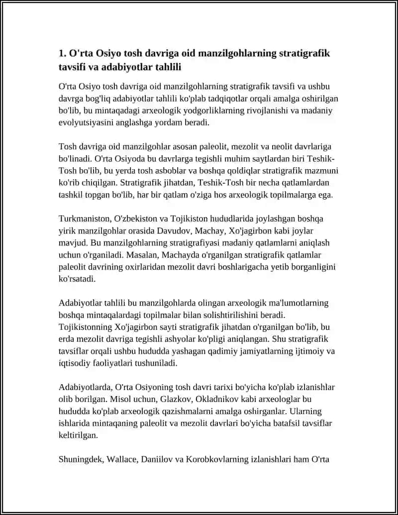 O'rta Osiyo tosh davriga oid manzilgohlarning stratigrafik tavsifi va adabiyotlar tahlili 3
