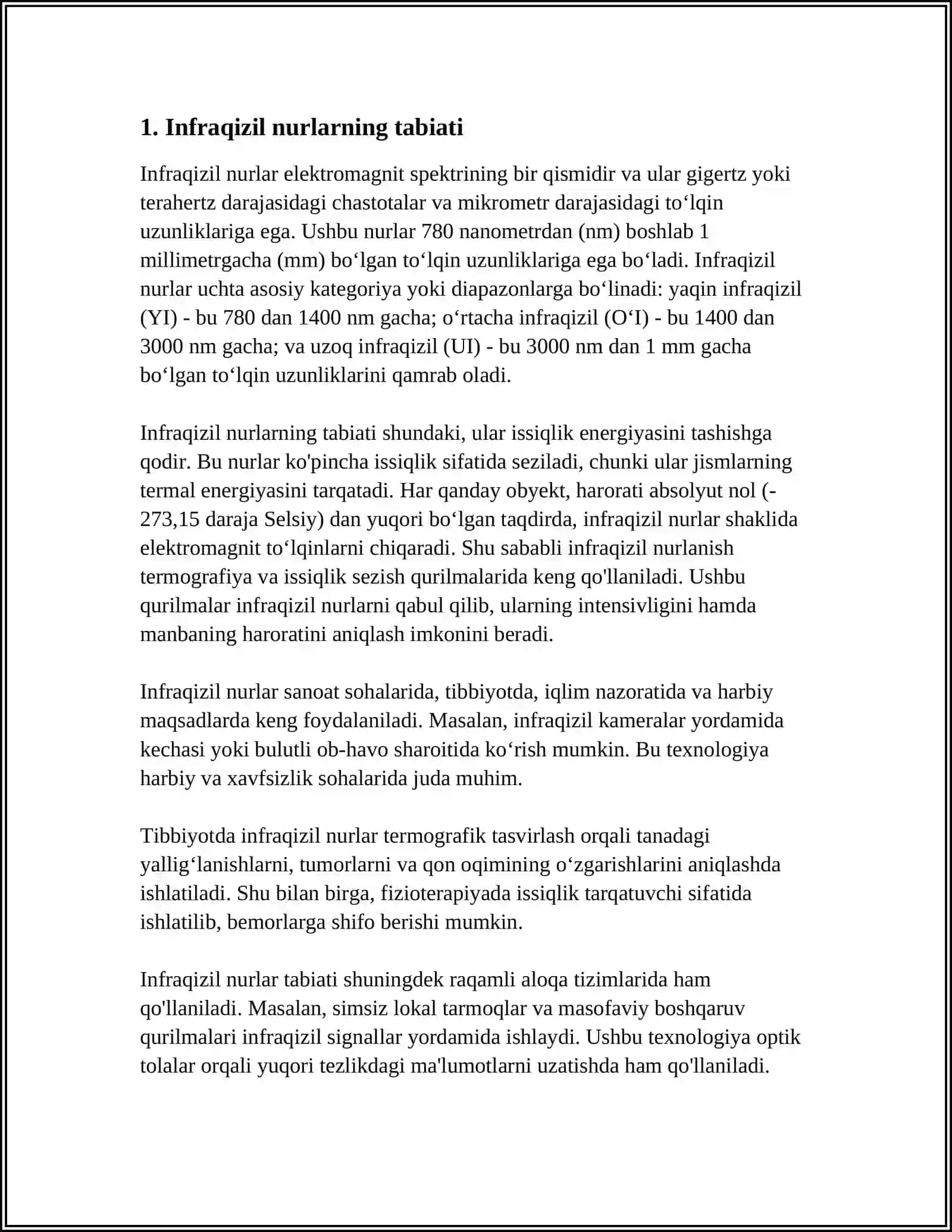 INFRAQIZIL VA ULTRABINAFSHA NURLARNING TABIATI. AFFERENT INNERVATSIYASI HAQIDA TUSHUNCHA 3