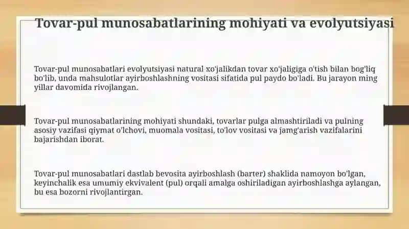 Tovar-pul munosabatlari rivojlanishi 3