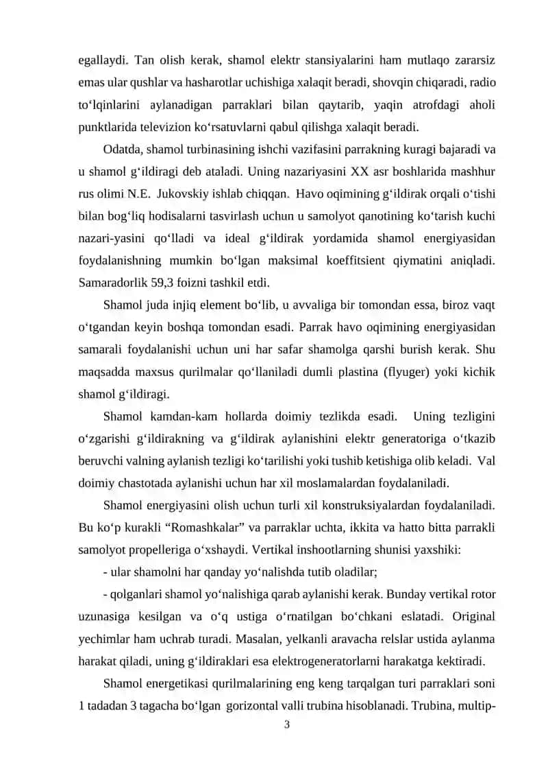 “SHAMOL ENERGETIK QURILMALARINING QUVVATLARINI VA ISHLAB CHIQARILADIGAN ELEKTR ENERGIYASNI HISOBLASH” 3