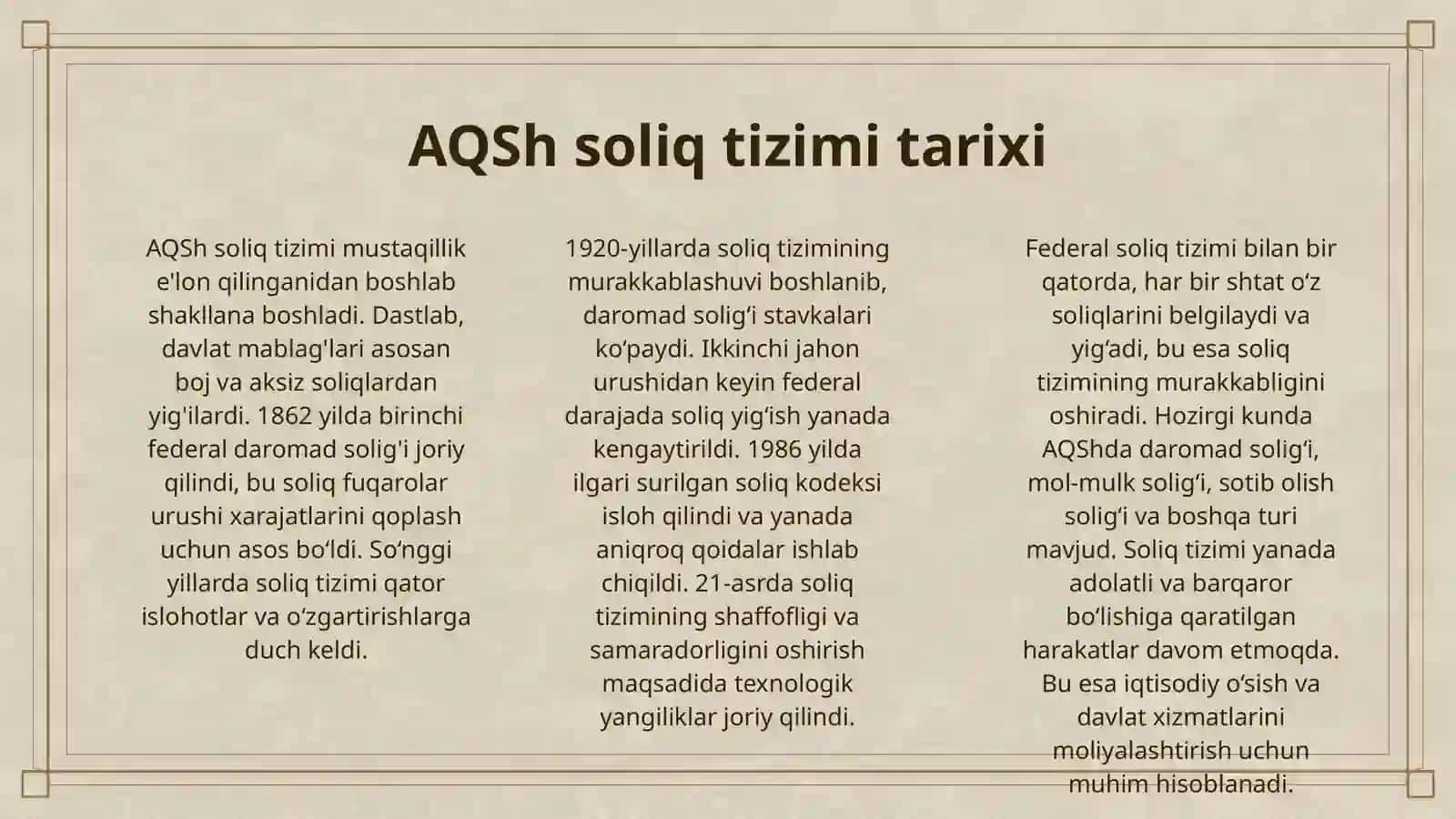 AQSH SOLIQ TIZIMI 3