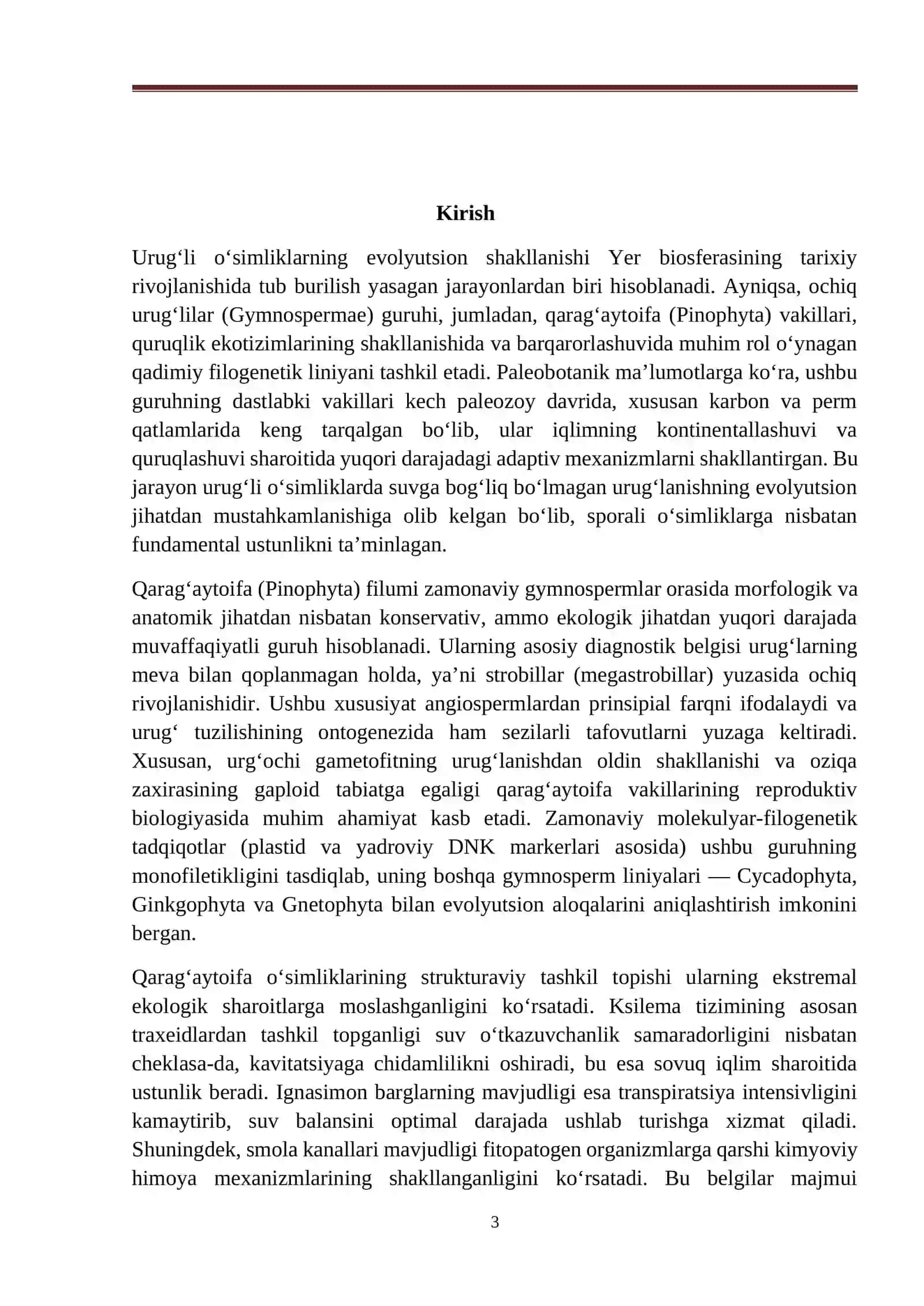 BIOLOGIYA KURS ISHI Qarag`aytoifa (ochiq urug`li) (pinophyta) 2026 YIL 3