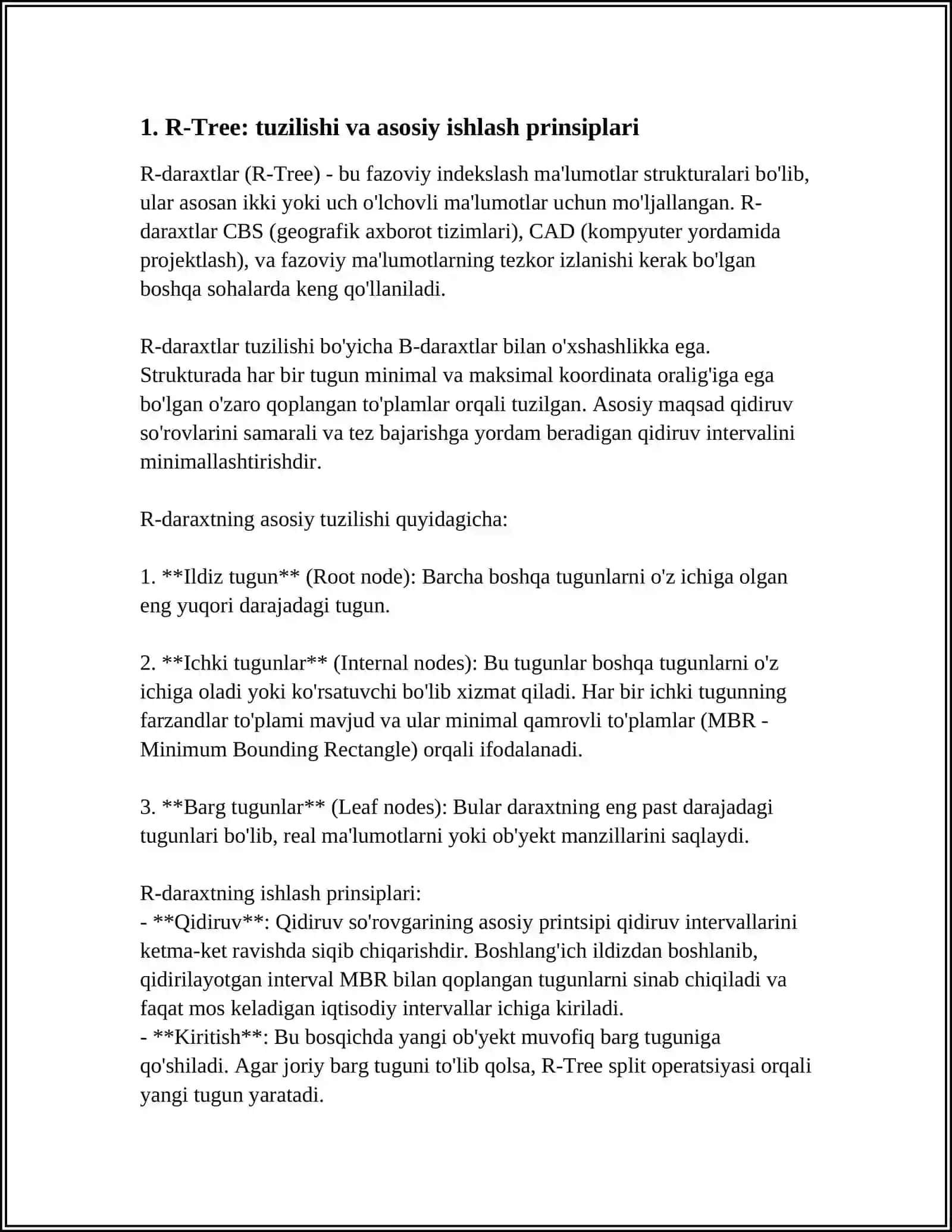 FAZOVIY INDEKS TURLARI (MASALAN, R-TREE) VA ULARNI GEOMETRIK MA'LUMOTLAR UCHUN TANLASH 3