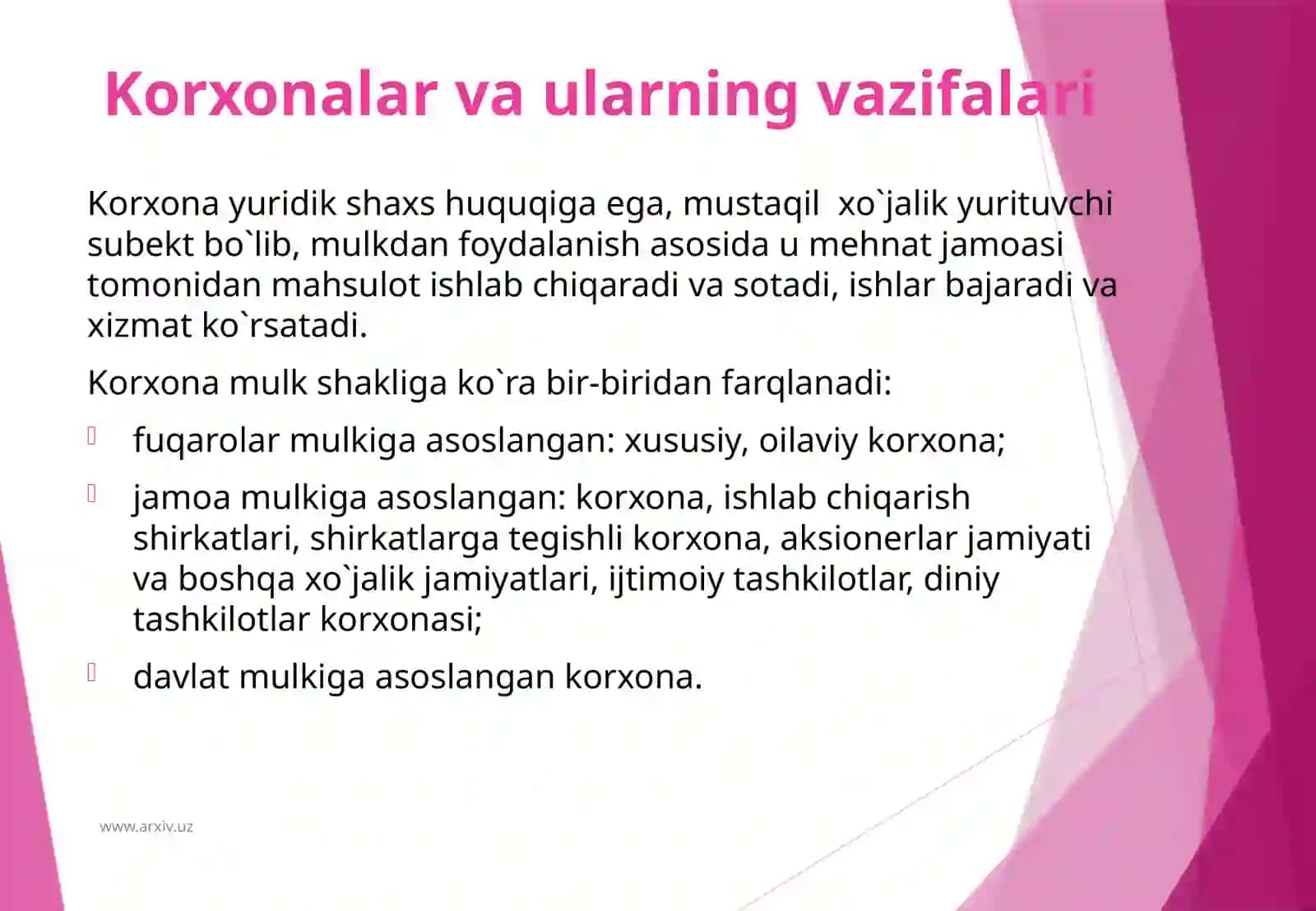Korxona va ularning vazifalari 3