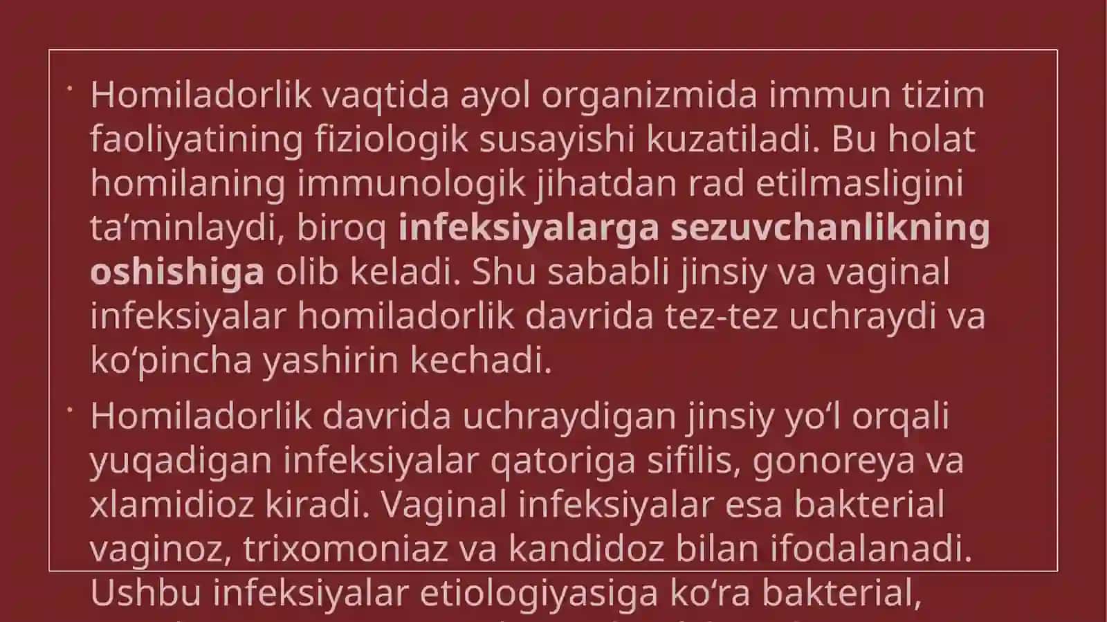 Homiladorlik, tug‘ruqva tug‘ruqdan keyin gida infeksiyalar 3