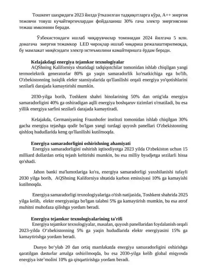 Energiya tejamkor texnologiyalarni joriy etish 3