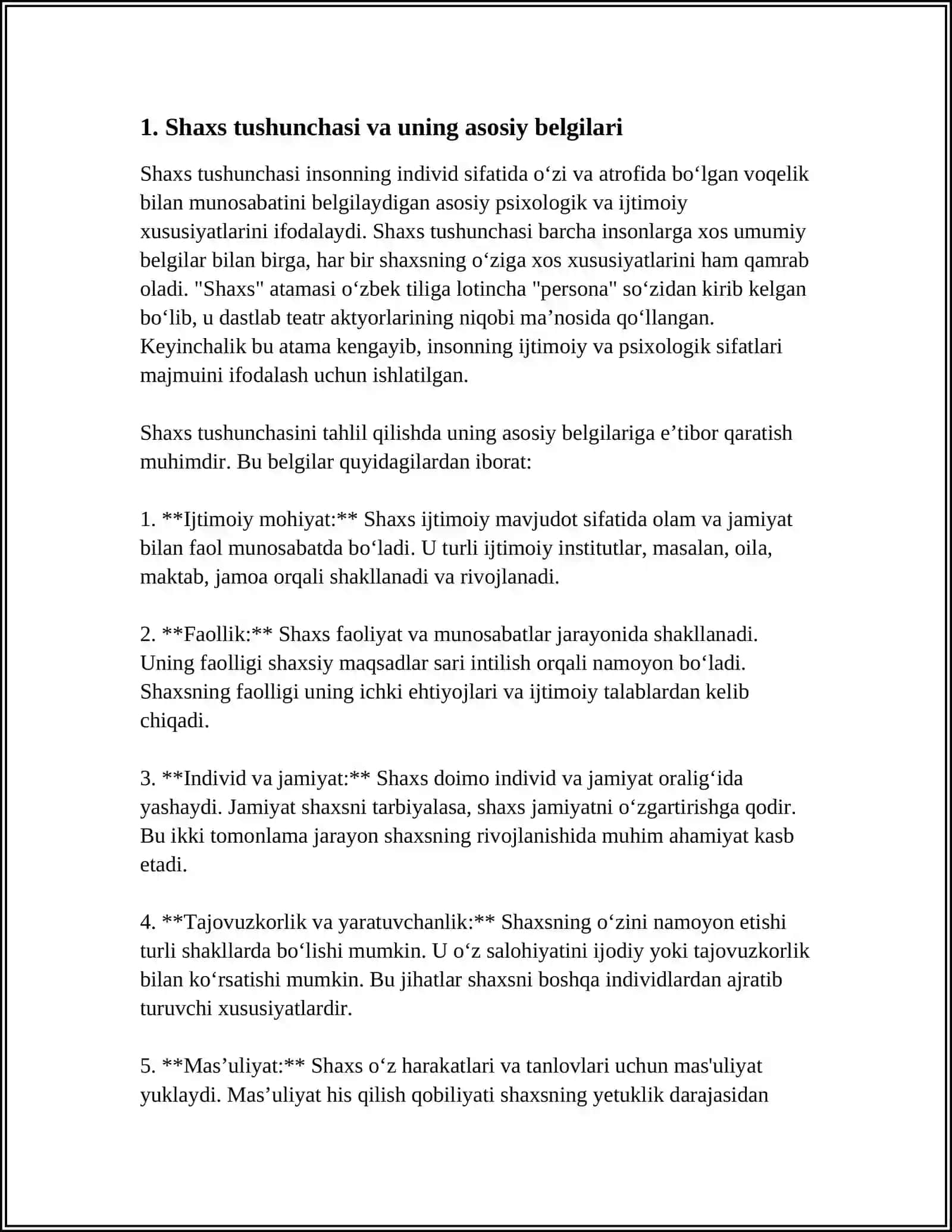 SHAXS HAQIDA TUSHUNCHA.SHAXSNI O'RGANUVCHI NAZARIYALAR 3