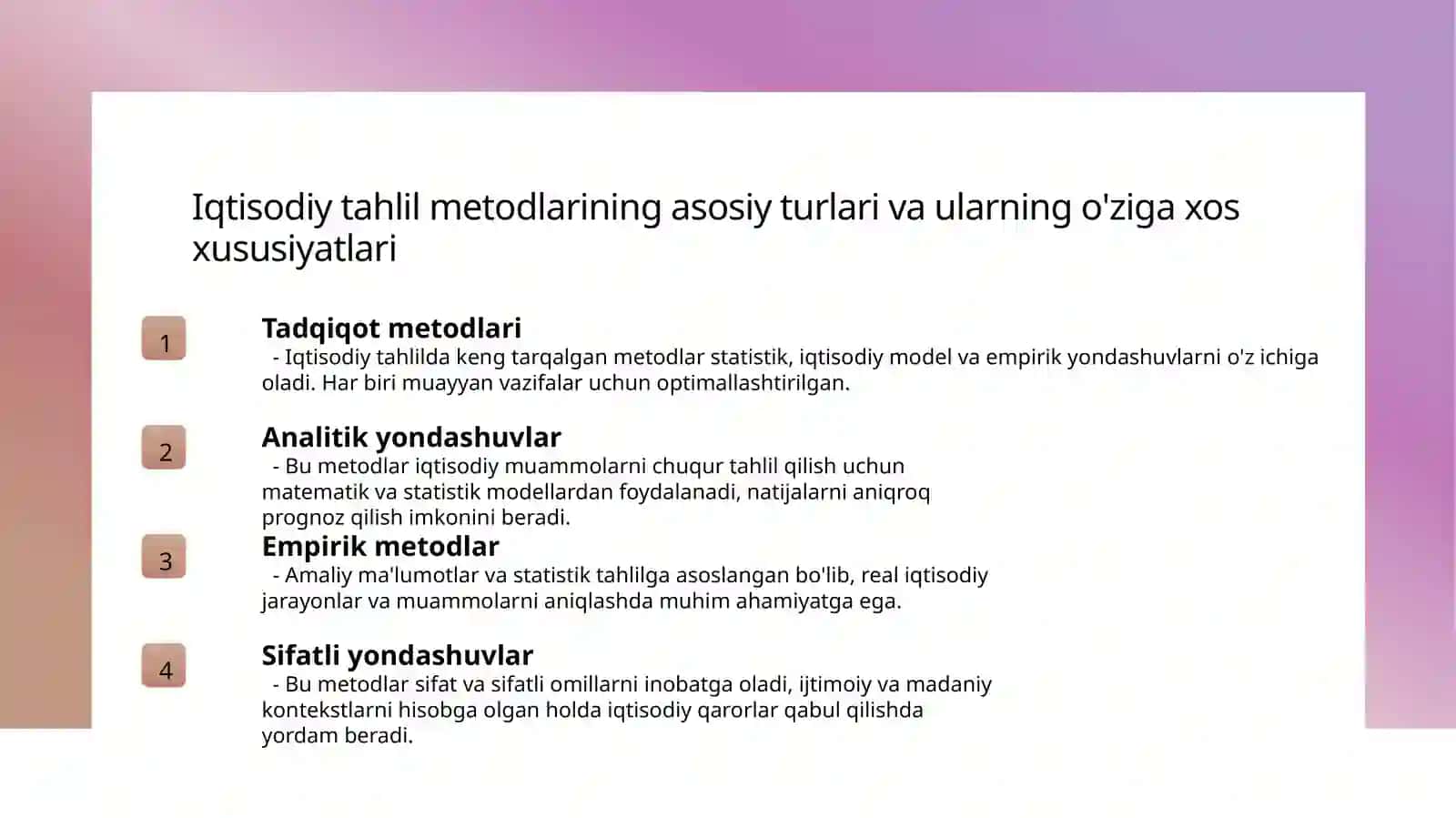 Iqtisodiy tahlil fanining metodi va uning oʻziga xos xususiyatlari 3