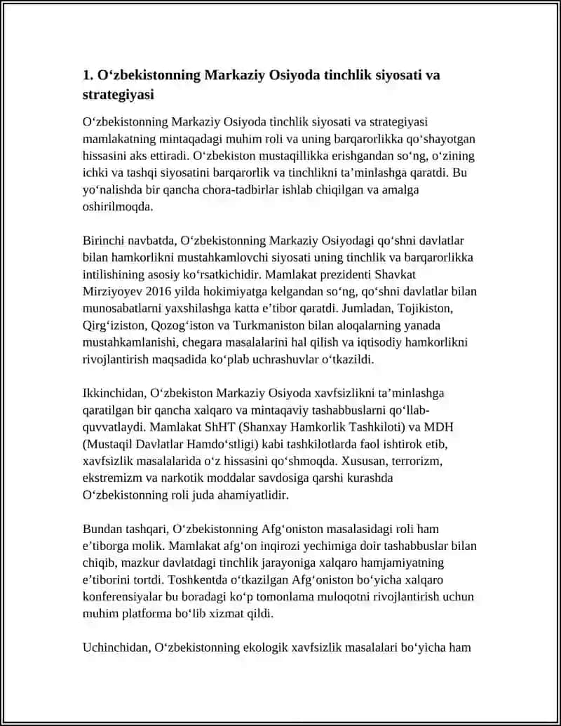 O'ZBEKISTONNING MARKAZIY OSIYODA TINCHLIK VA BARQARORLIKNI TA'MINLASHDAGI O'RNI 3