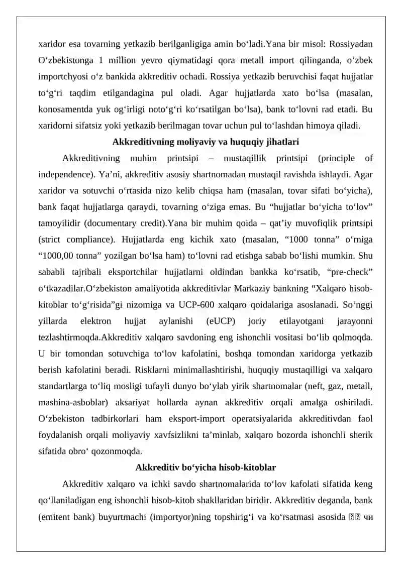 Akkreditiv bo‘yicha hisob-kitoblar 3