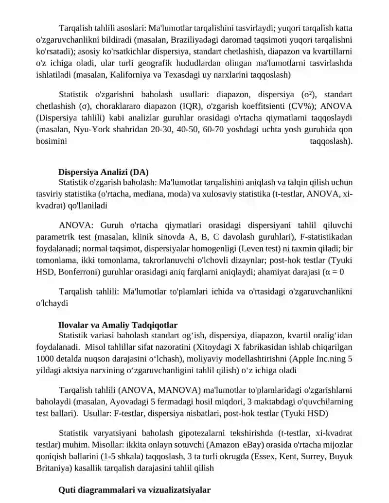 Statistika varyatsiyani baholash usulari va dispirsiyon tahlil asoslari 3