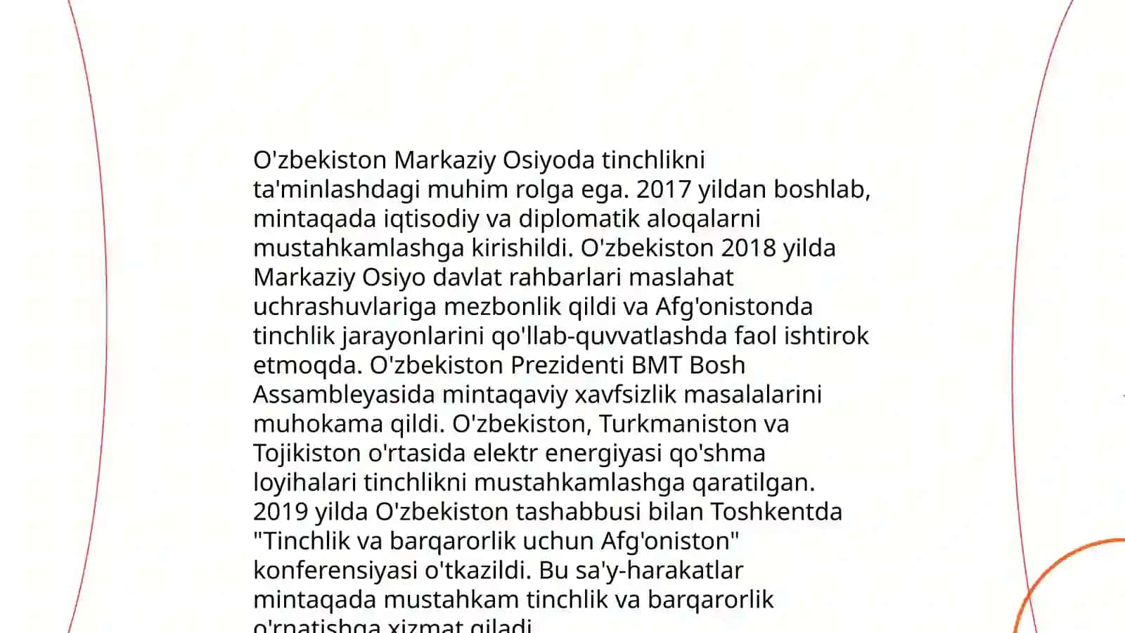 O'zbekistonning Markaziy Osiyoda tinchlik va barqarorlikni ta'minlashdagi o'rni 3