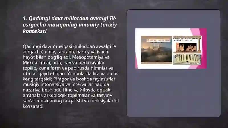Qadimgi davr millotdan avvalgi IV -asr Musiqa tarixida 3