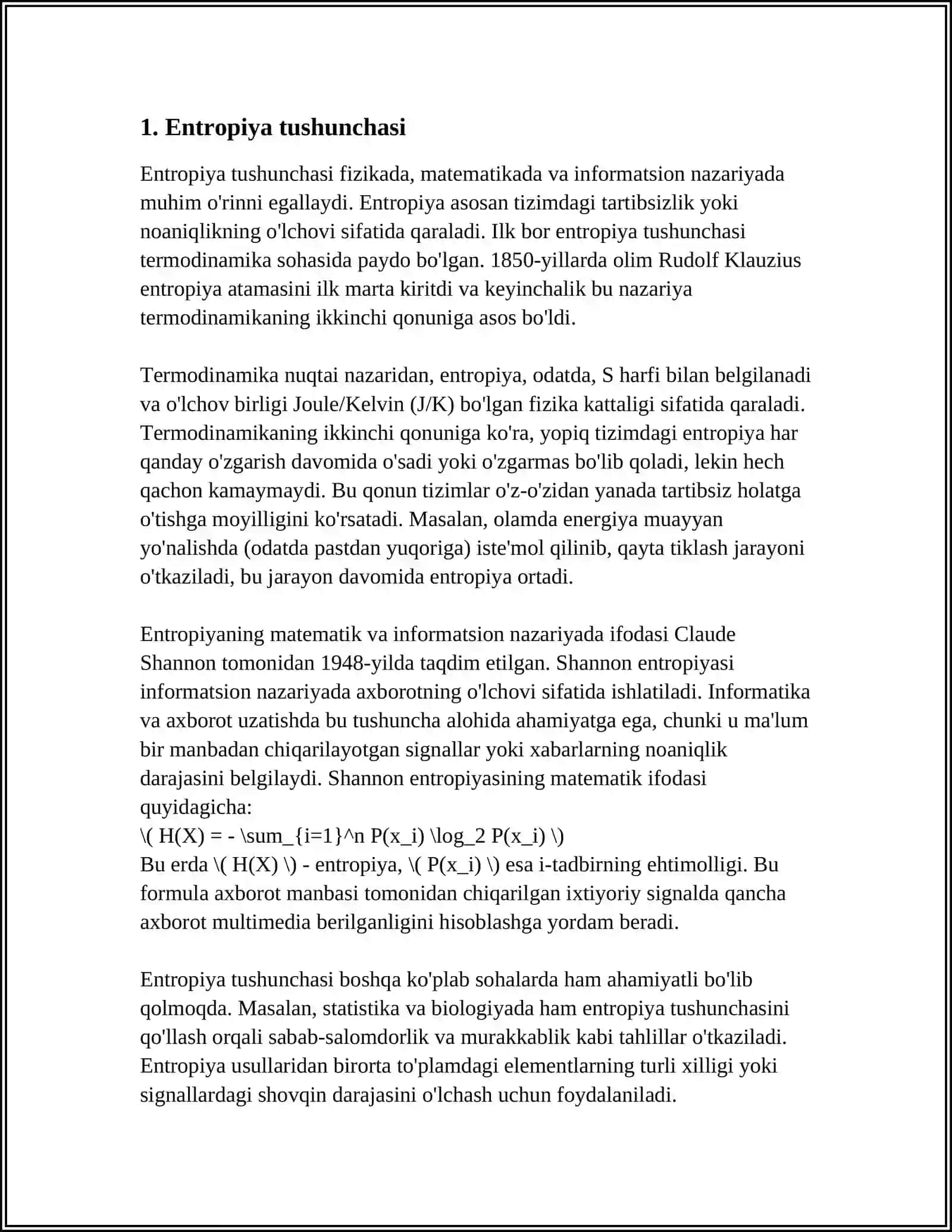 HAR XIL JARAYONLARDA ENATROPIYA ÕZGARISHI 3