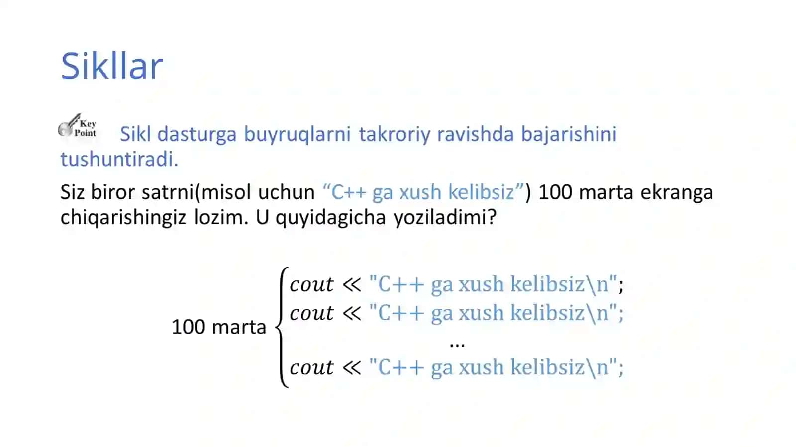 Takrorlanish operatori, while – old shartli va do … while – so’ng shartli takrorlanish operatori 3