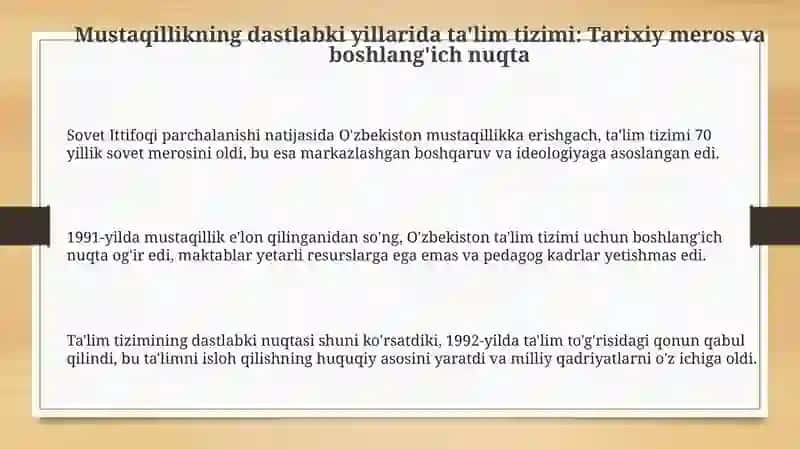 Mustaqillikning dastlabki yillarida ta'lim tizimi 3