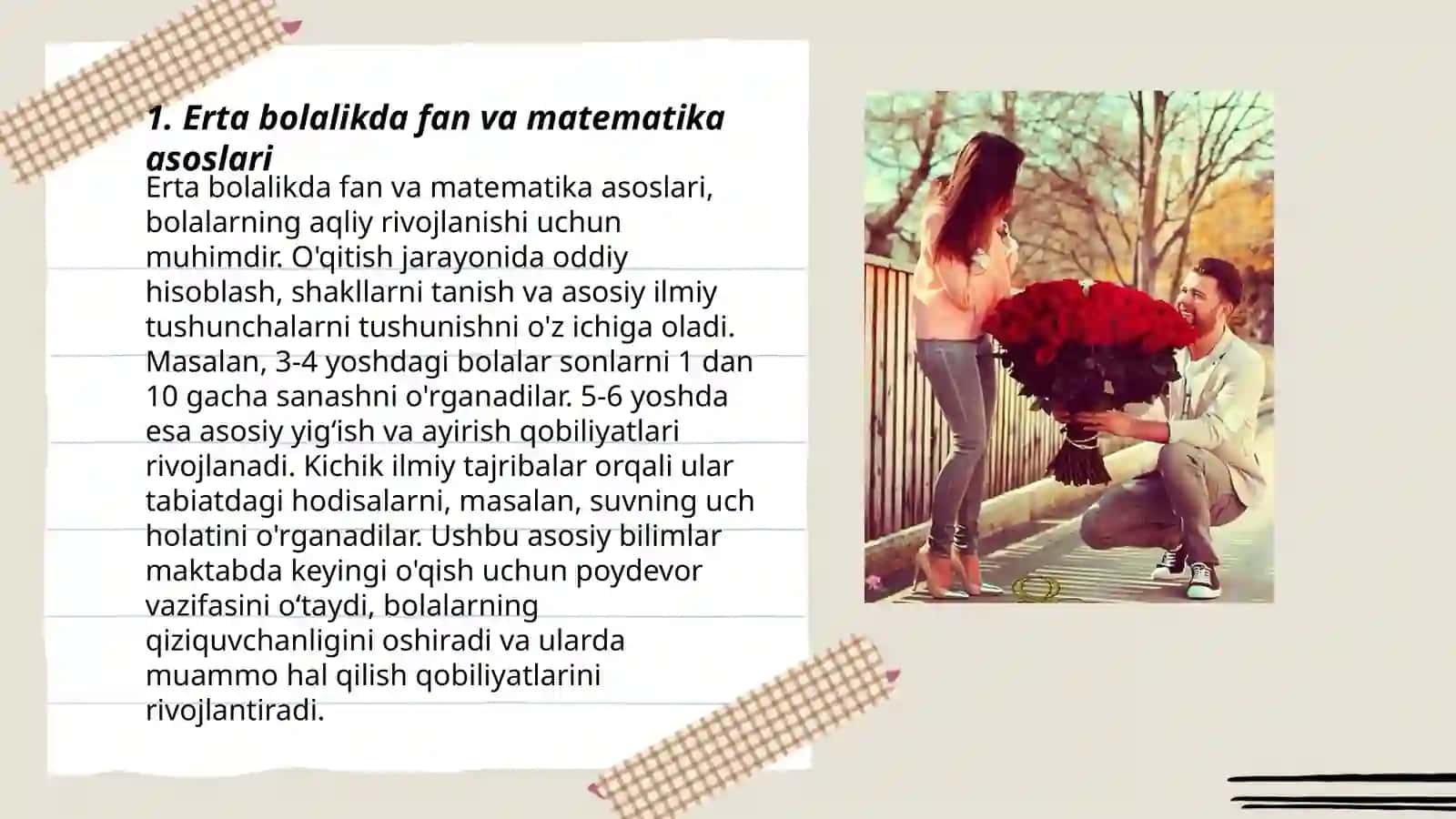 Erta bolalik davrida fan,matematika faoliyatiga misollar tayyorlash va misollarni muhokama qilish 3