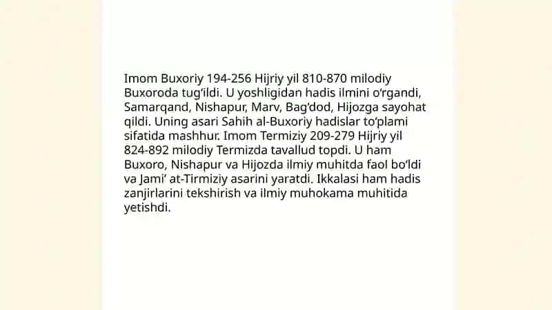 Imom Buxoriy va Imom Termiziyning hadis ilmiga qo‘shgan hissalari va qiyosiy tahlili 3