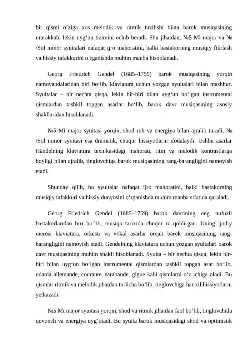 G.GENDEL KLAVIR UCHUN SYUITALAR: №5 MI MAJOR, №/ SOL MINOR 3