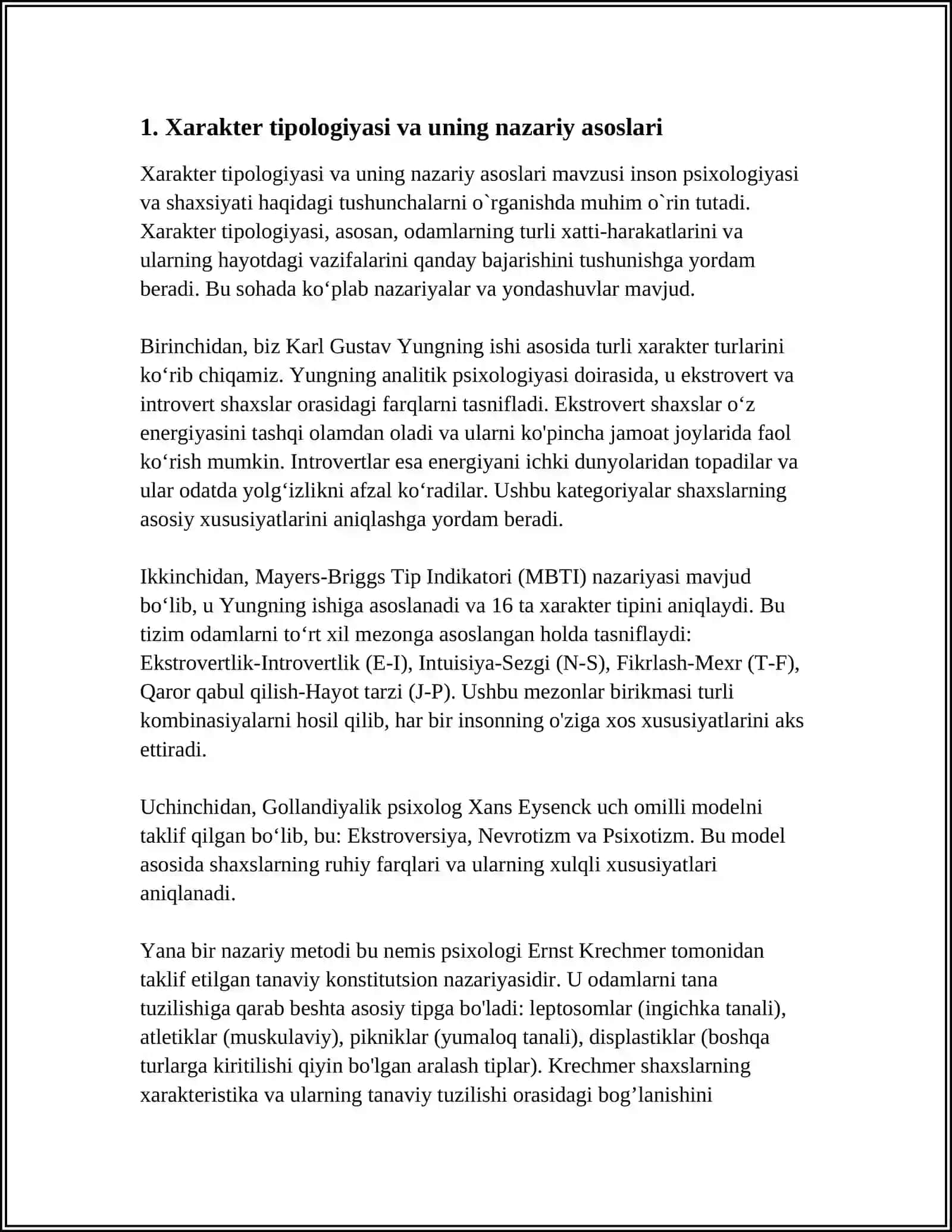 XARAKTER TIPOLOGIYASI FROM NAZARIYASI BOYICHA MISOLLARI BILAN 3