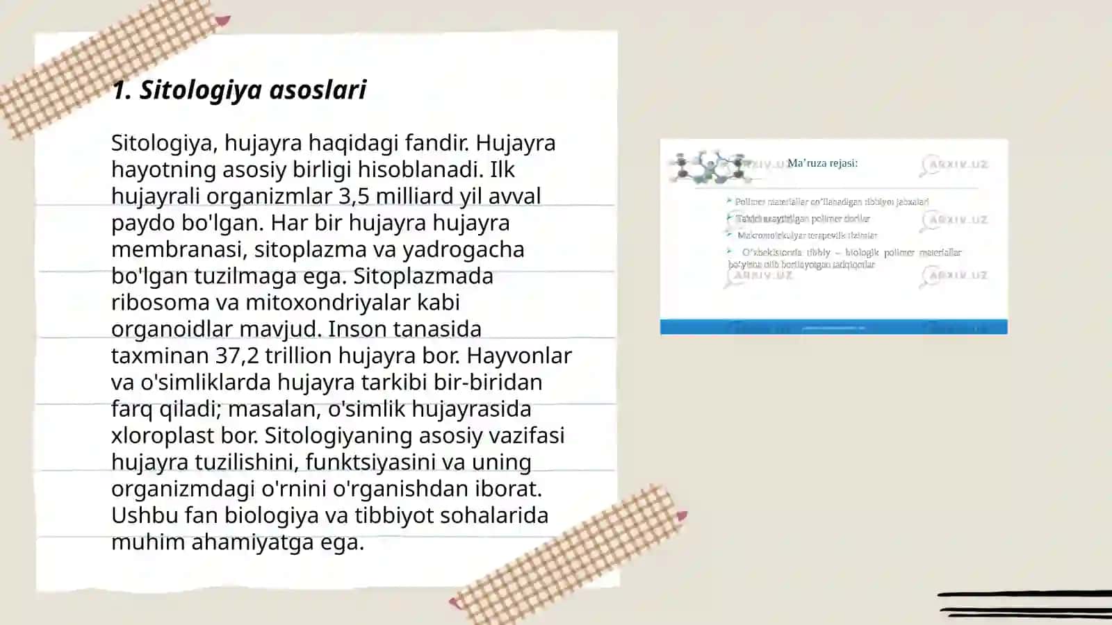 Sitologiya. Optik asboblarning tibbiyotda qoʻllanilishi. Viruslar. Prokariotlar 3