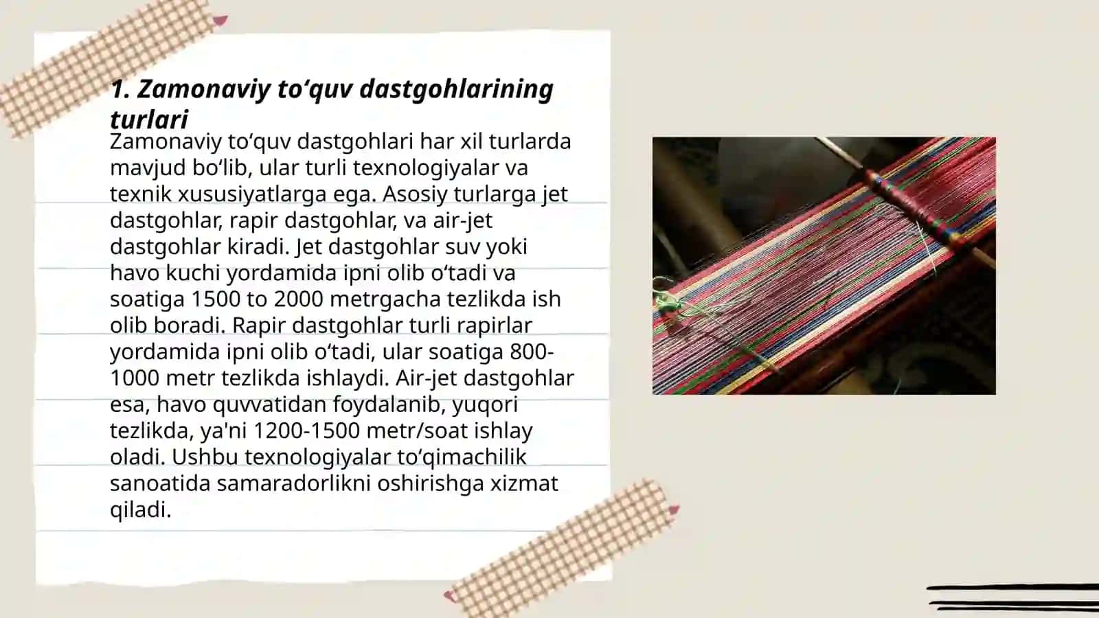 Zamonaviy toʻquv dastgohlarida toʻqima toʻqish imkoniyatlari 3