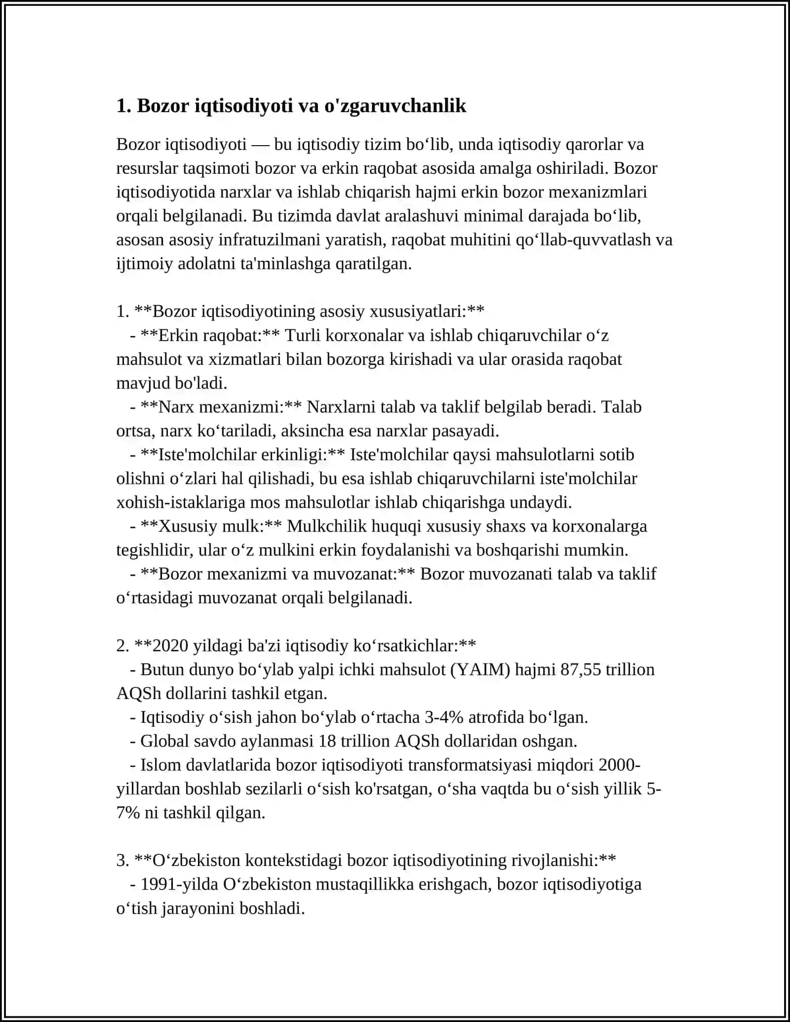 MUSTAQIL ISH Mavzu: BOZOR VA TAVAKKALCHILIK 3