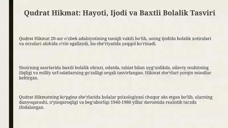 Qudrat Hikmatning tinchlik va baxtli bolalik haqidagi she'rlari 3