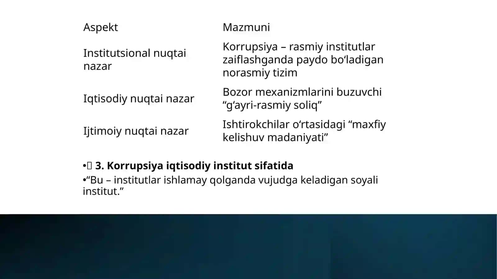 Korrupsiya iqtisodiy institut sifatida sabablari, oqibatlari va nazorat mexanizmlari 3