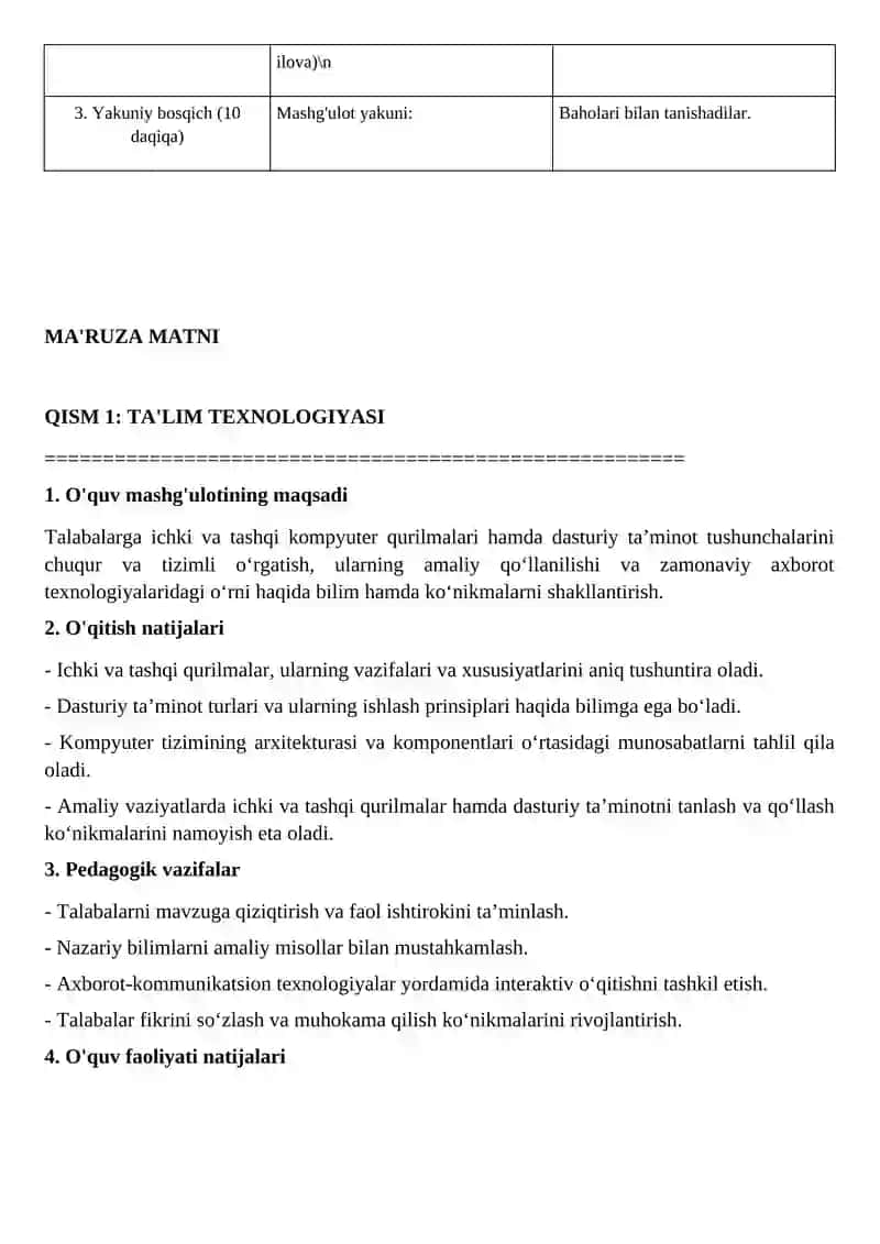 Ichki va tashqi qurilmalar hamda dasturiy taʼminot 3
