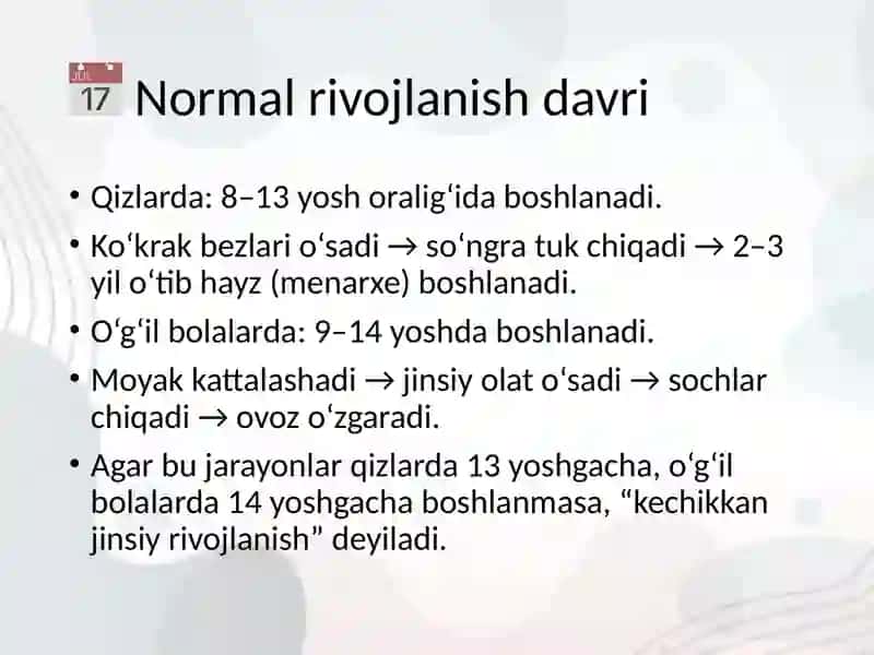 Bolalarda jinsiy rivojlanishning susayishi 3