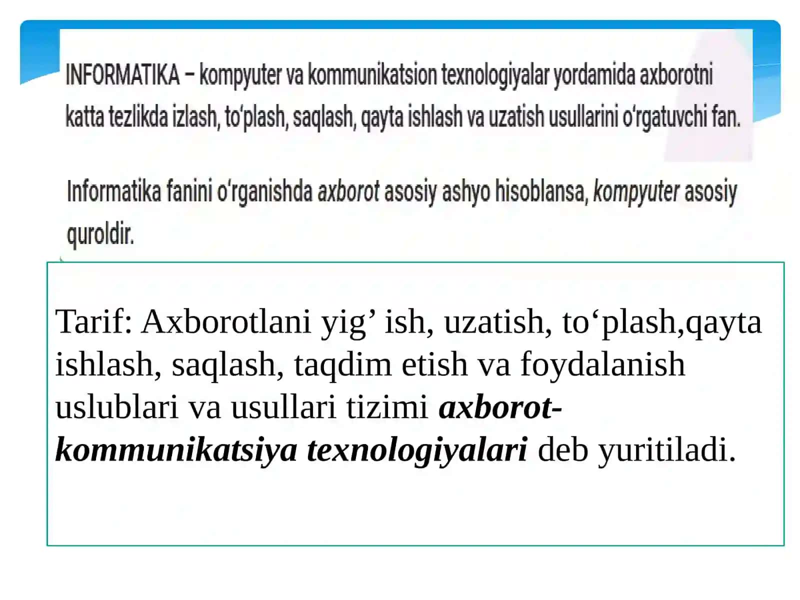 AXBOROT-KOMMUNIKATSION TEXNALOGIYALAR VA TIZIMLAR FANIGA KIRISH 3