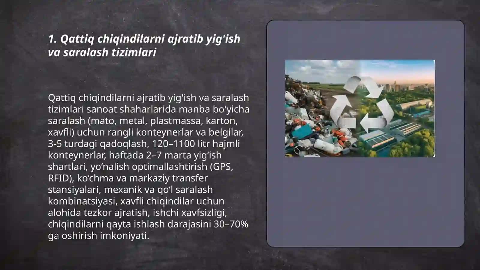 Sanoat shaharlarida hosil bo'layotgan qattiq va organik chiqindilarni qayta ishlash 3
