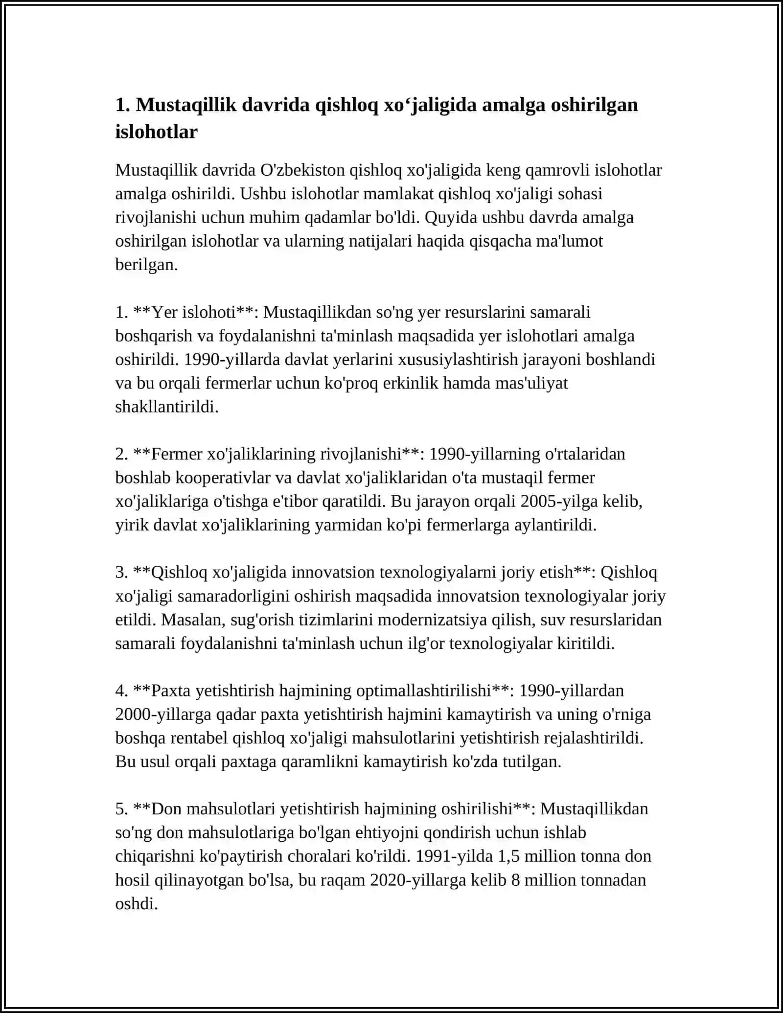 MUSTAQILLIK YILLARIDA QISHLOQ XO'JALIGI VA SANOAT SOHASIDAGI O'ZGARISHLAR 3