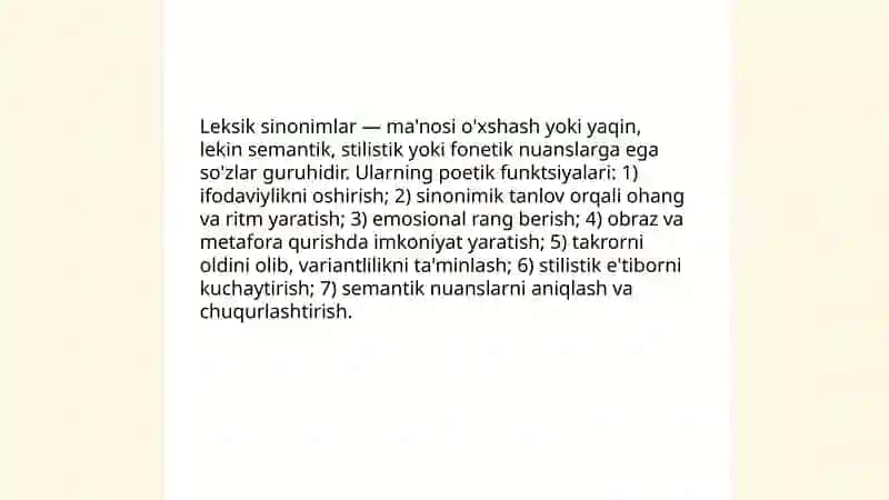 Leksik sinonimlar - poetik vosita sifatida 3