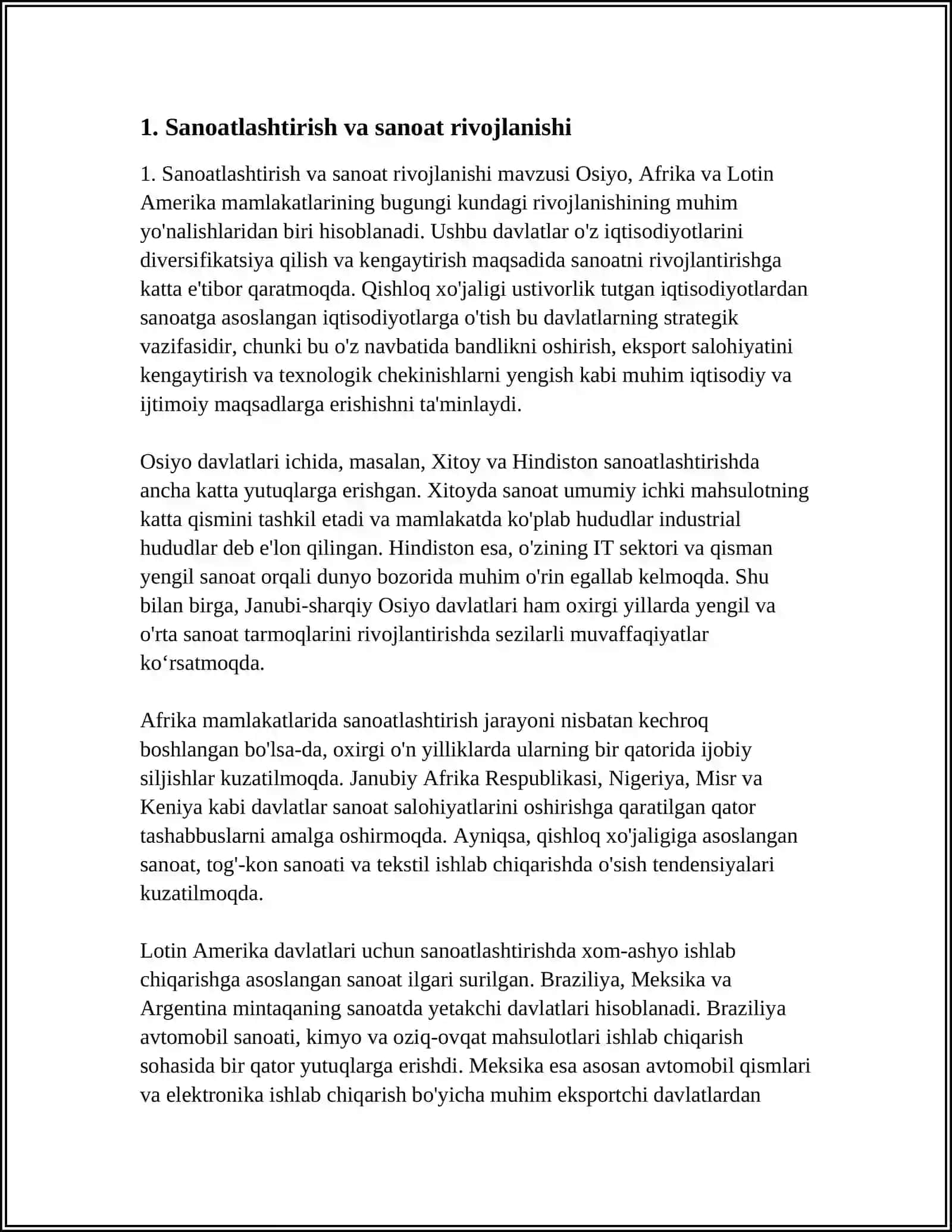 OSIYO AFRIKA VA LOTIN AMERIKA MAMLAKATLARI RIVOJLANISHINING ASOSIY YÒNALISHLARI 3