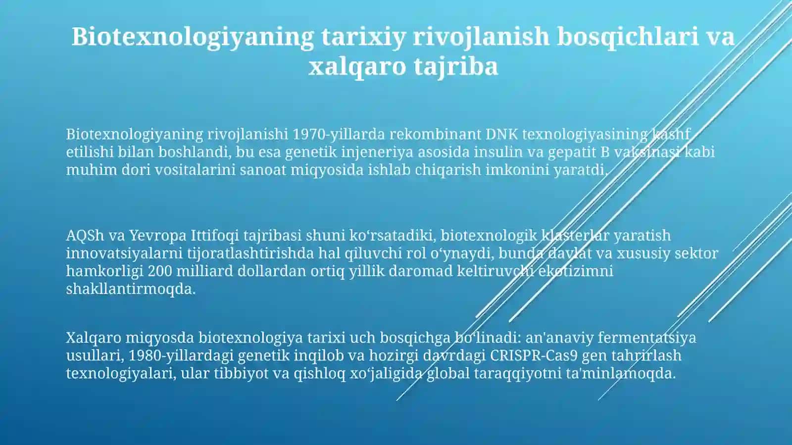 Mamlakatimiz xorijiy mamlakatlarda biotexnologiyani rivojlantirish 3