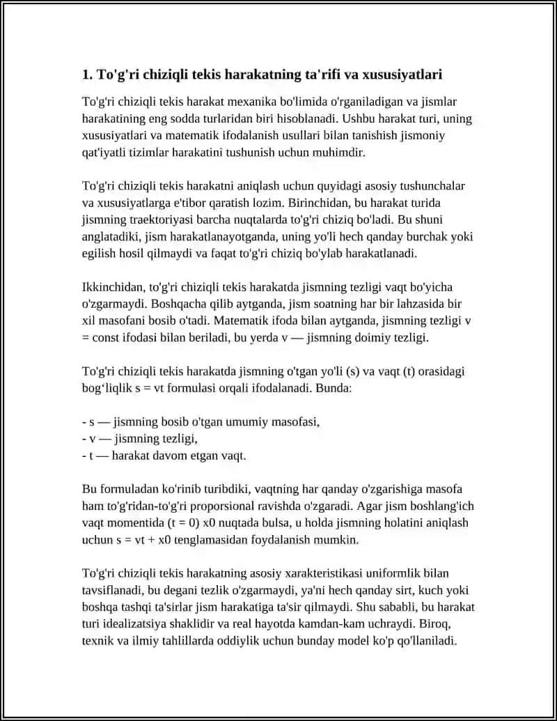 TO'G'RI CHIZIQLI TEKIS HARAKAT,MODDIY NUQTANING ILGARILANMA HARAKATI 3