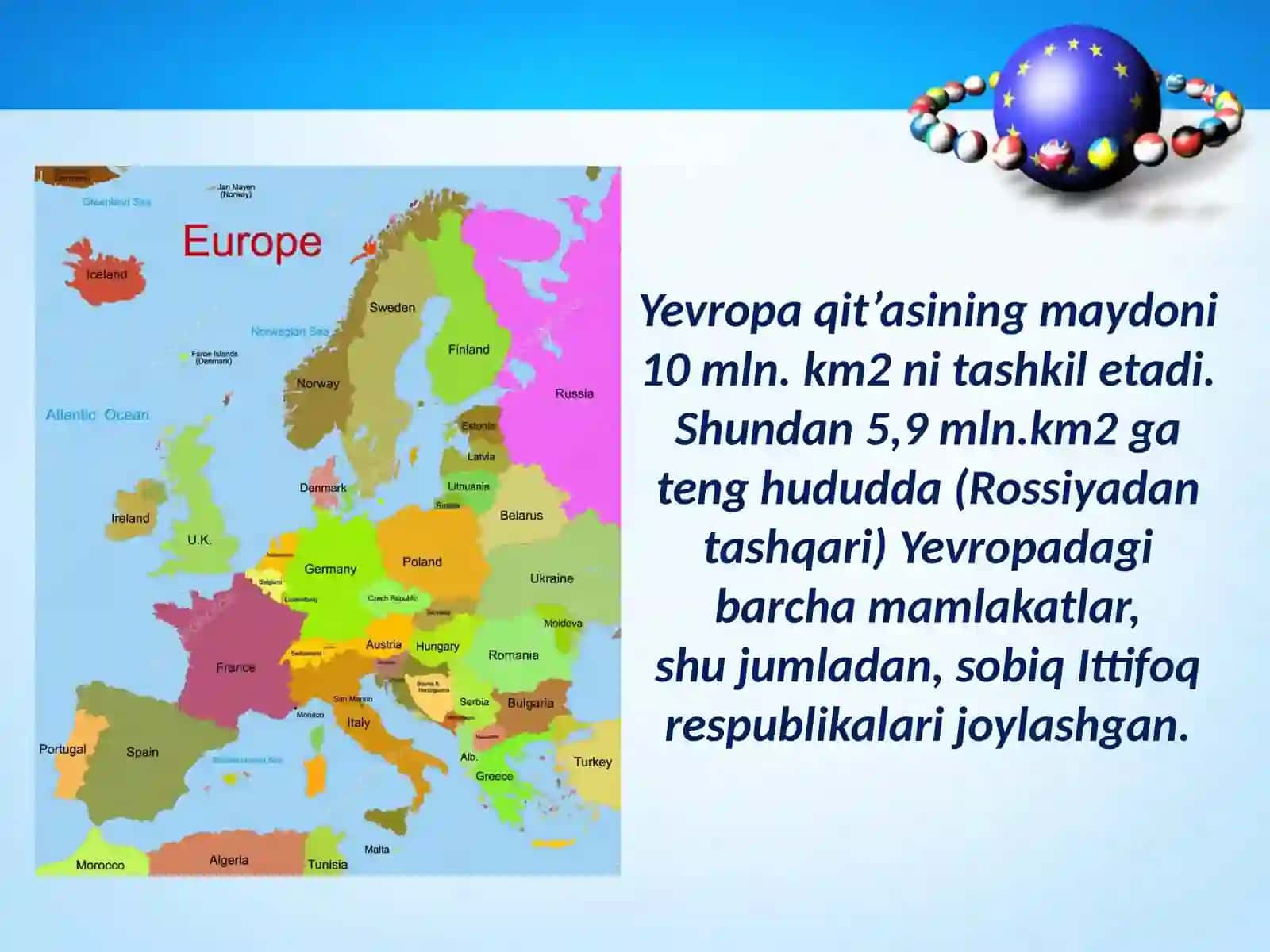 Yevropa mamlakatlarining hududi, chegaralari, geografik o‘rni 3