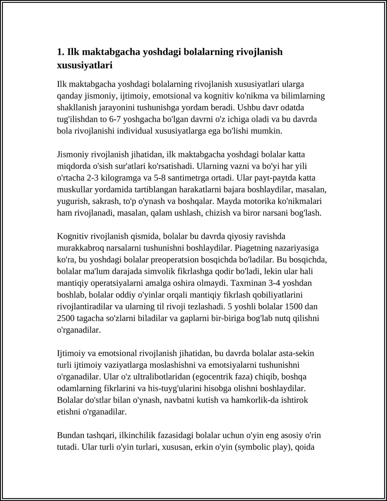 ILK MAKTABGACHA YOSHDAGI BOLALAR PEDAGOGIKASI FANIDAN OʻTILGAN MAVZULAR YUZASIDAN 20 TA TEST TUZISH 3