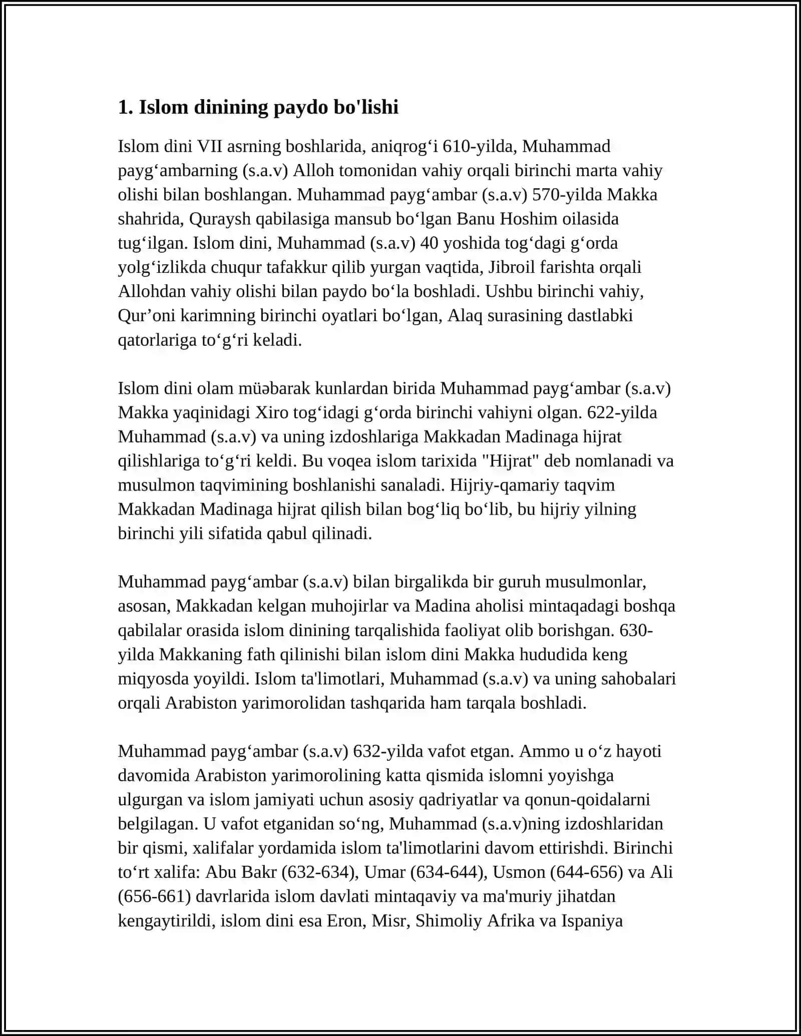 MUSTAQIL ISH Mavzu: ISLOMDA, SUNNIYLIK, SHIALIK, XORIJIYLIK YOʻNALISHLARI PAYDO BOʻLISHI VA QARASHLARI 3