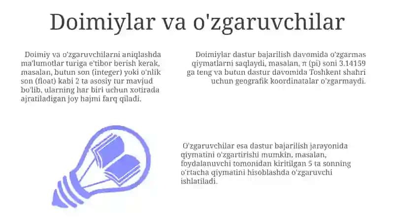 Doimiylar va o'zgaruvchilar 3