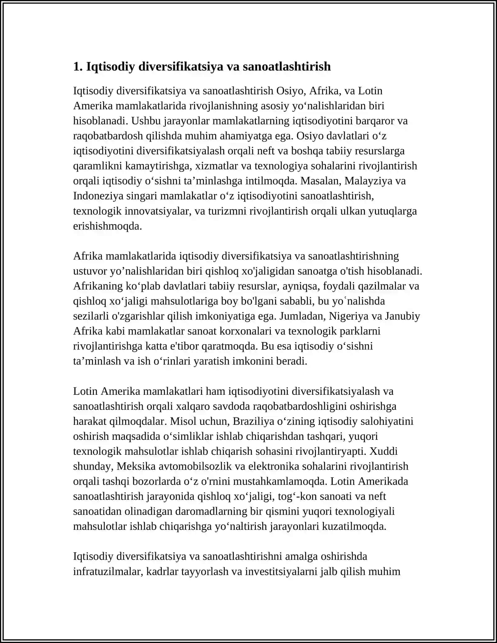 OSIYO AFRIKA VA LOTIN AMERIKA MAMLAKATLARI RIVOJLANISHINING ASOSIY YOʻNALISHLARI 3