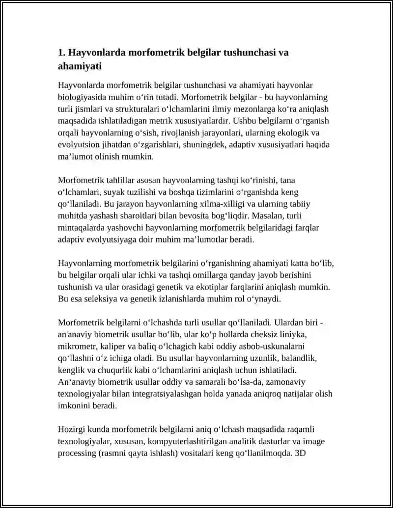HAYVONLARNI MORFOMRITRIK BELGILARINI TURLI USULLAR YORDAMIDA O'LCHASH ISHLARINI 3