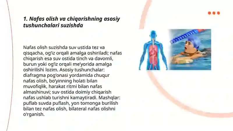 Suzish mashgʻulotlarida nafas harakatlarini oʻrgatish 3